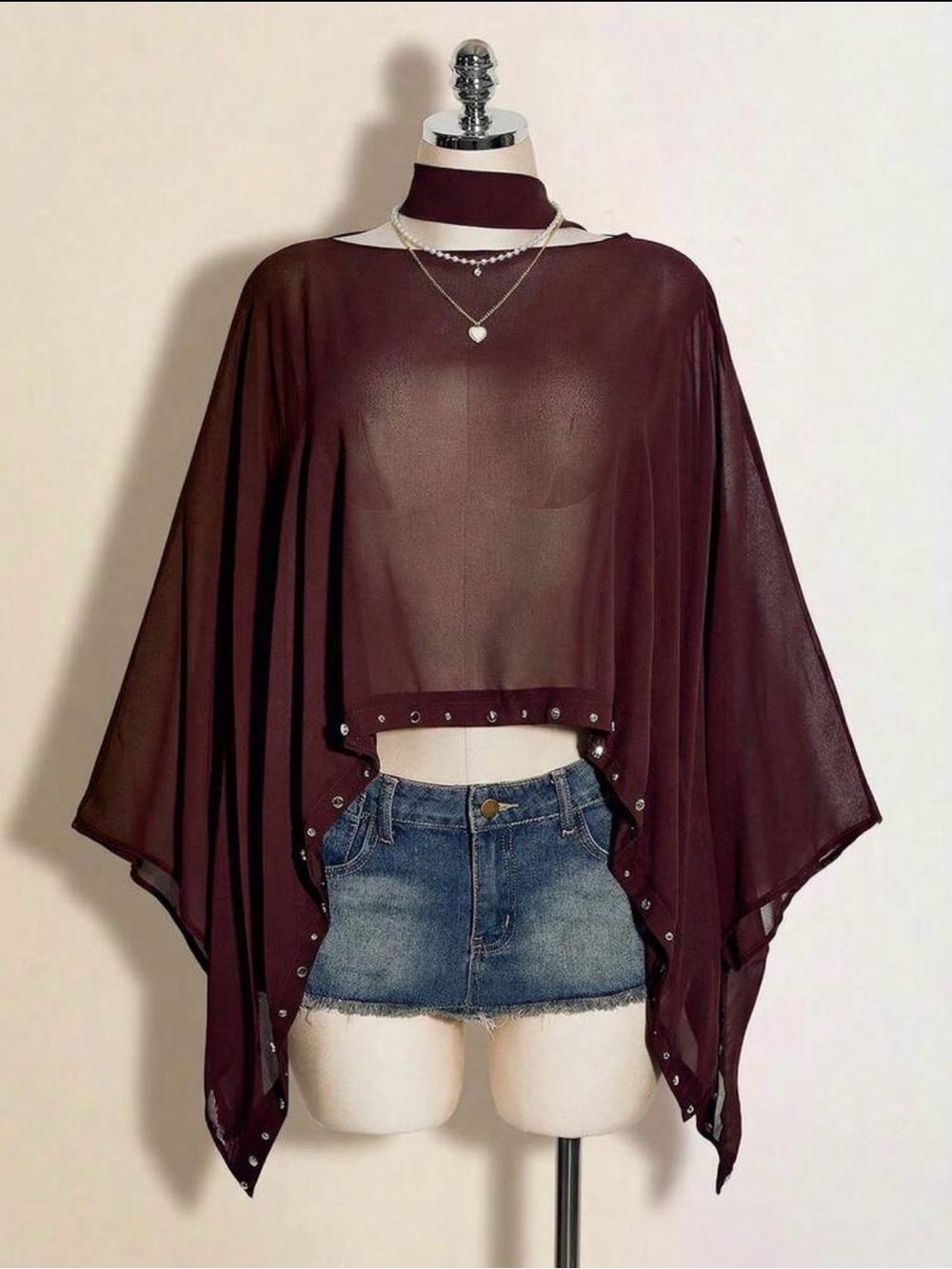 Sheer Poncho Top with Stud Details